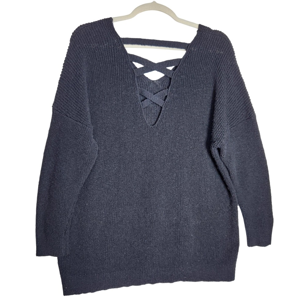 Torrid Womens Plus Size 5 Black Lattice Back Criss Cross Knit Sweater Pullover